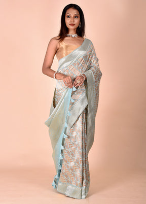 Blue Kora Silk Saree With Blouse Piece