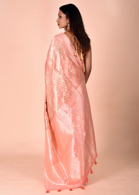 Peach Kora Silk Saree With Blouse Piece