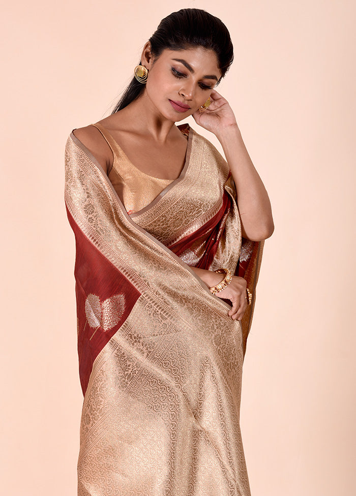 Rust Kora Silk Saree With Blouse Piece