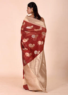 Rust Kora Silk Saree With Blouse Piece