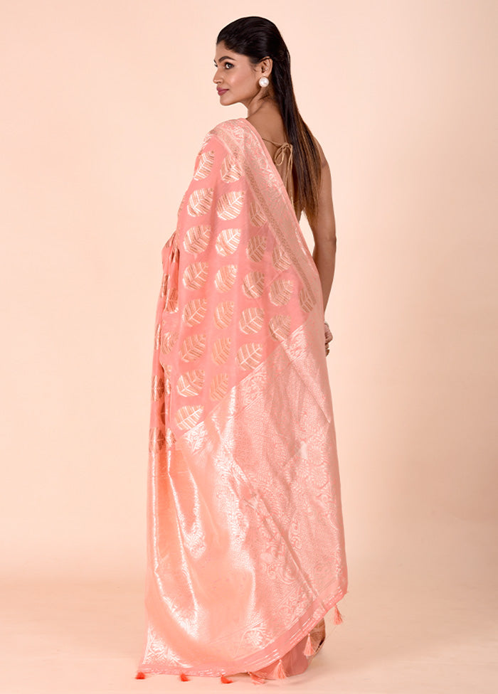 Peach Kora Silk Saree With Blouse Piece