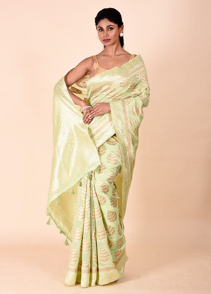 Green Kora Silk Saree With Blouse Piece