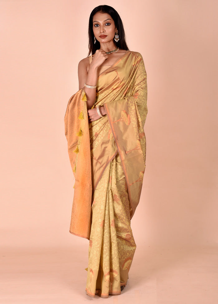 Yellow Kora Silk Saree With Blouse Piece