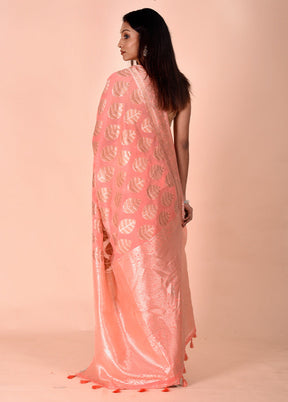 Pink Kora Silk Saree With Blouse Piece