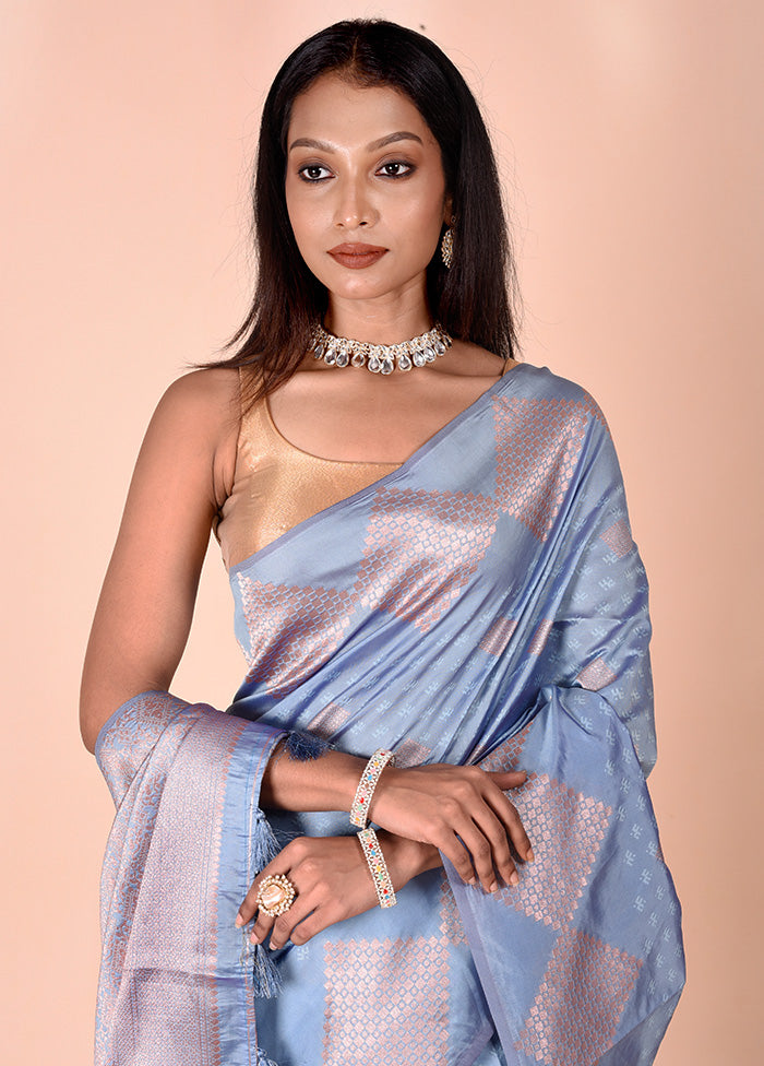 Blue Kora Silk Saree With Blouse Piece