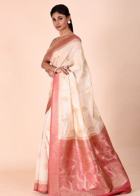 Cream Dupion Silk Saree With Blouse Piece