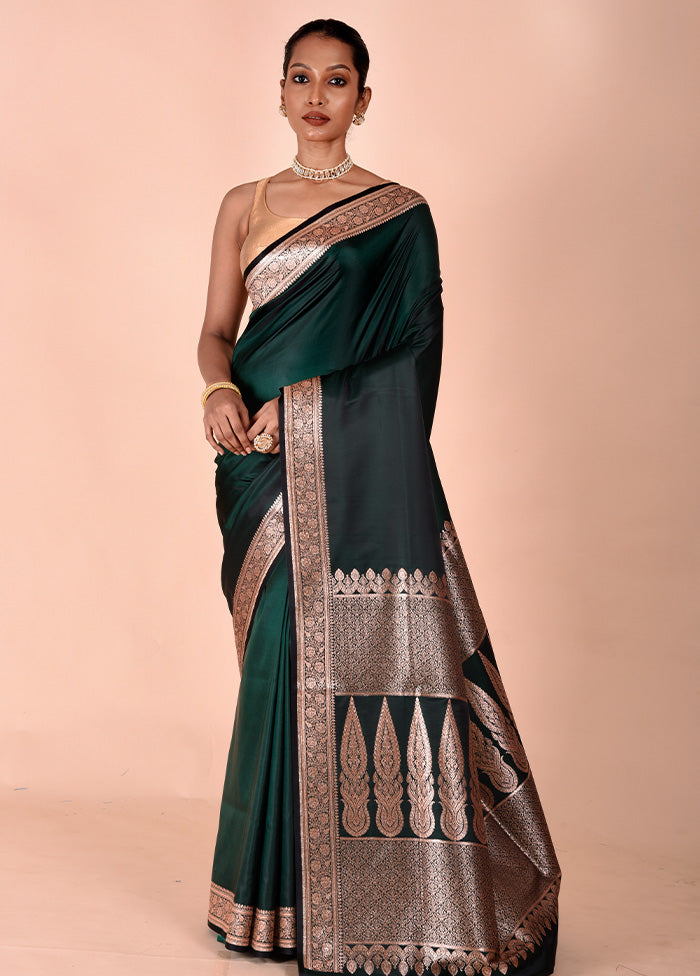 Green Banarasi Silk Saree With Blouse Piece