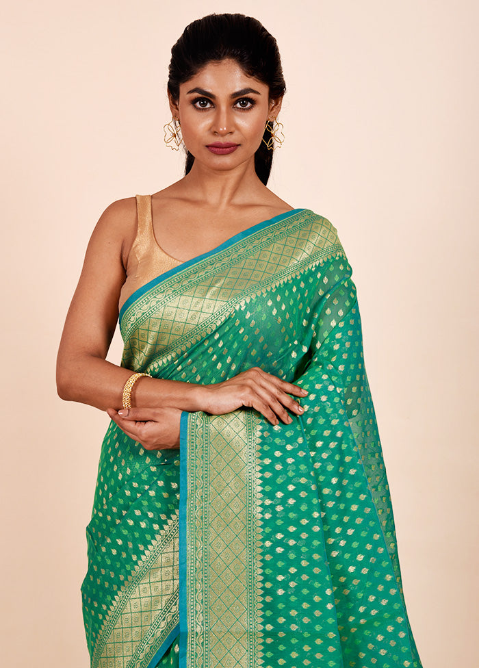 Green Kora Silk Saree With Blouse Piece