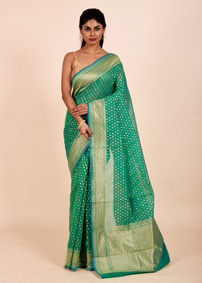 Green Kora Silk Saree With Blouse Piece