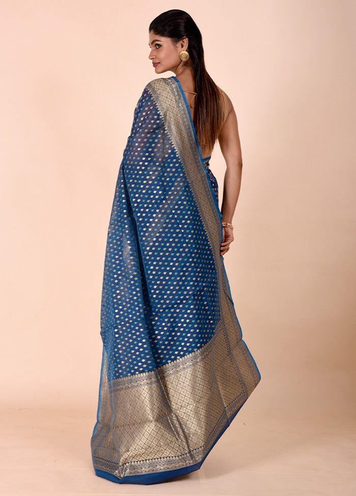 Blue Kora Silk Saree With Blouse Piece