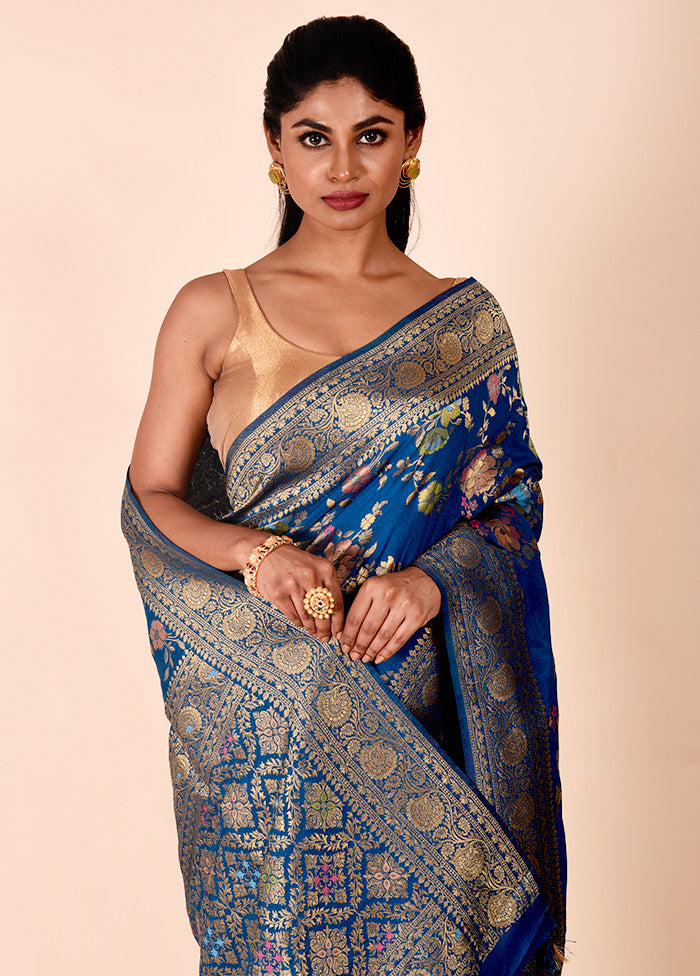 Blue Georgette Saree With Blouse Piece