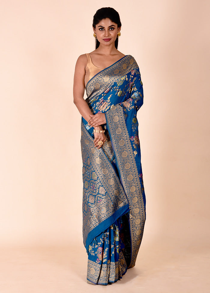 Blue Georgette Saree With Blouse Piece