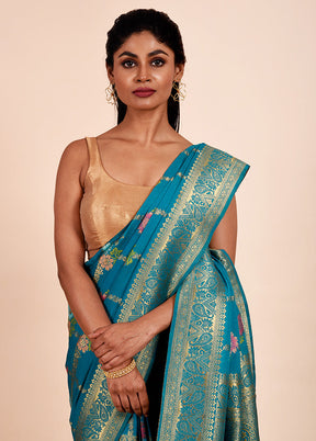 Blue Georgette Saree With Blouse Piece