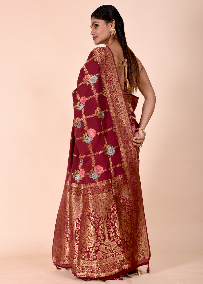 Maroon Georgette Saree With Blouse Piece