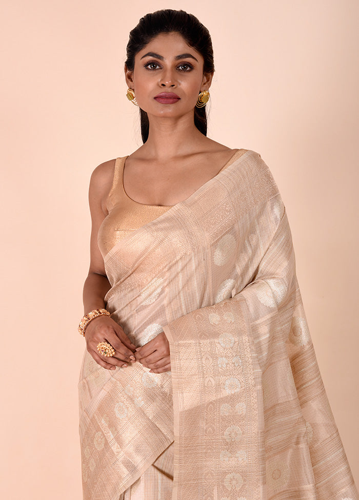 Cream Tissue Silk Saree With Blouse Piece