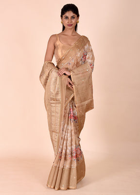 Beige Tussar Silk Saree With Blouse Piece