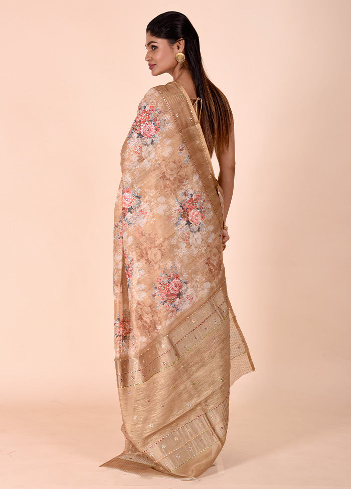 Beige Tussar Silk Saree With Blouse Piece