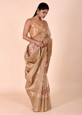 Beige Tussar Silk Saree With Blouse Piece