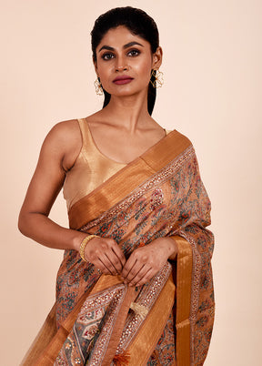 Rust Tussar Silk Saree With Blouse Piece