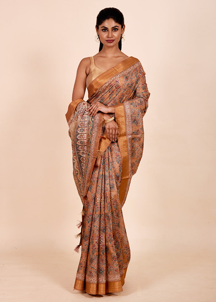 Rust Tussar Silk Saree With Blouse Piece