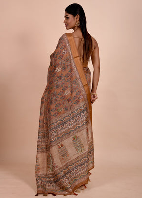 Rust Tussar Silk Saree With Blouse Piece