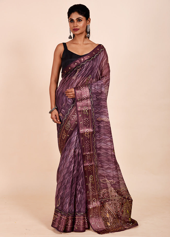 Purple Tussar Silk Saree With Blouse Piece