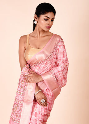 Pink Tussar Silk Saree With Blouse Piece