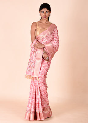 Pink Tussar Silk Saree With Blouse Piece