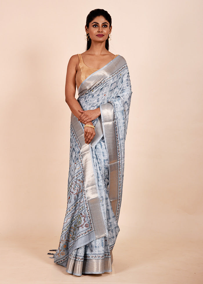 Blue Tussar Silk Saree With Blouse Piece