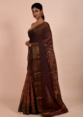 Maroon Chanderi Cotton Saree With Blouse Piece