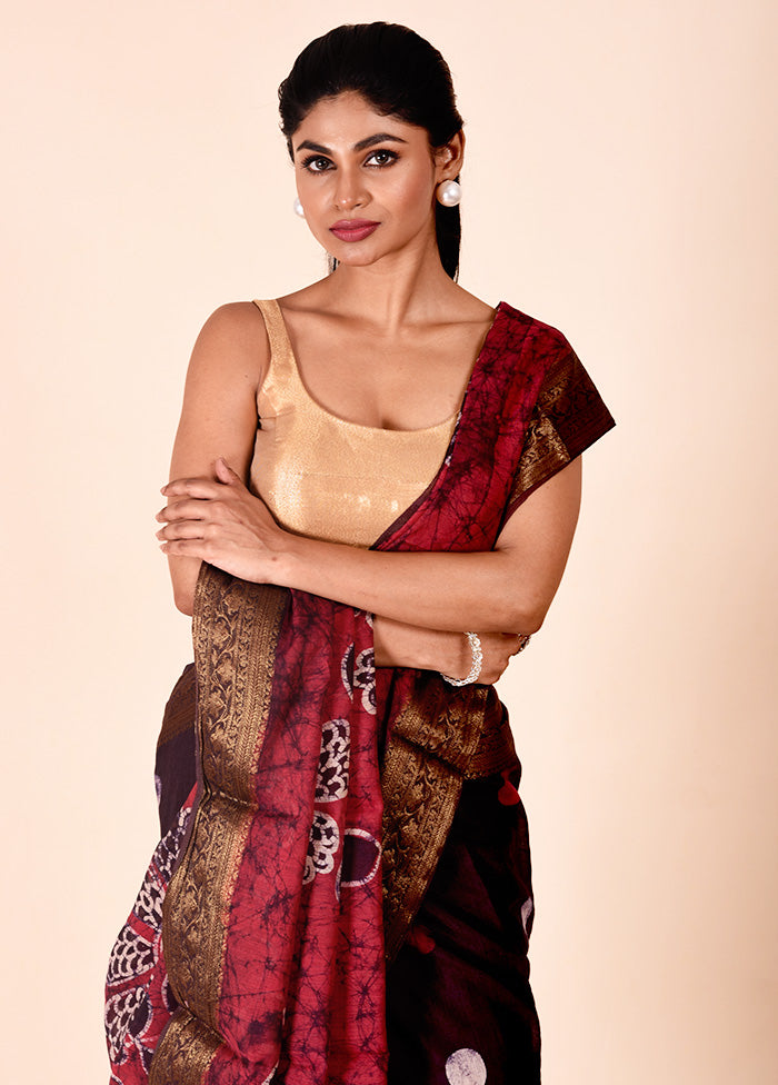 Wine Chanderi Cotton Saree With Blouse Piece