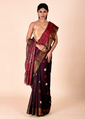 Wine Chanderi Cotton Saree With Blouse Piece