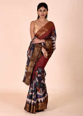 Rust Chanderi Cotton Saree With Blouse Piece