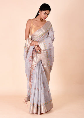 Grey Tissue Silk Saree With Blouse Piece