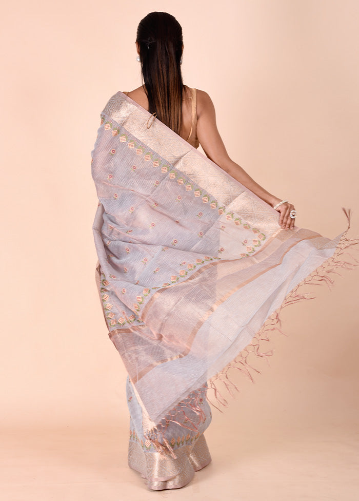 Grey Tissue Silk Saree With Blouse Piece