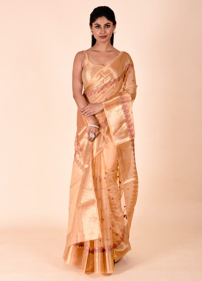 Cream Tissue Silk Saree With Blouse Piece