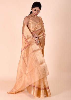 Cream Tissue Silk Saree With Blouse Piece