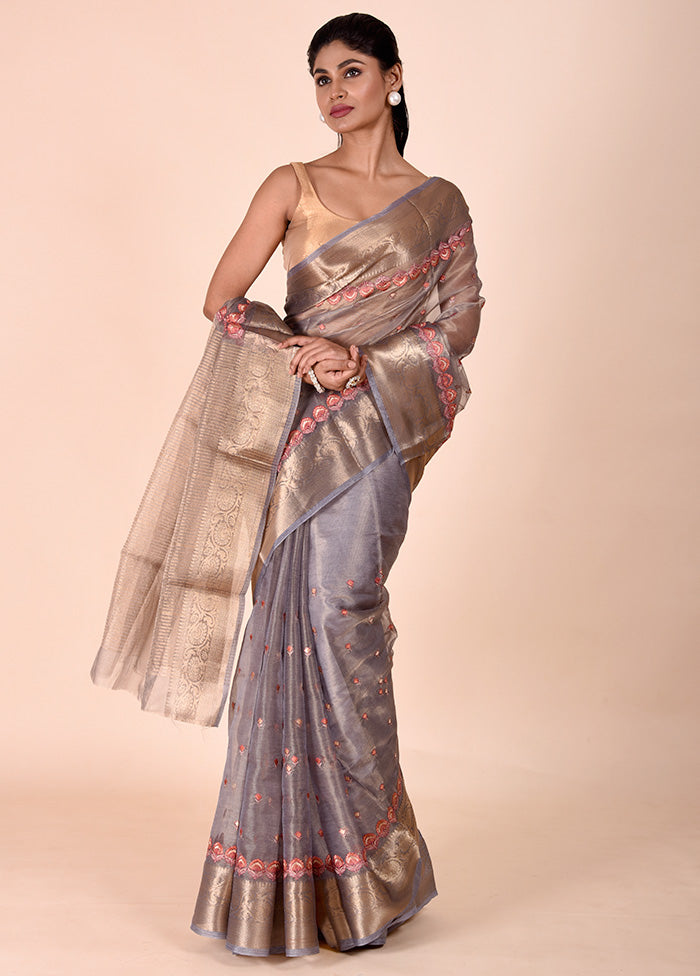 Grey Tissue Silk Saree With Blouse Piece