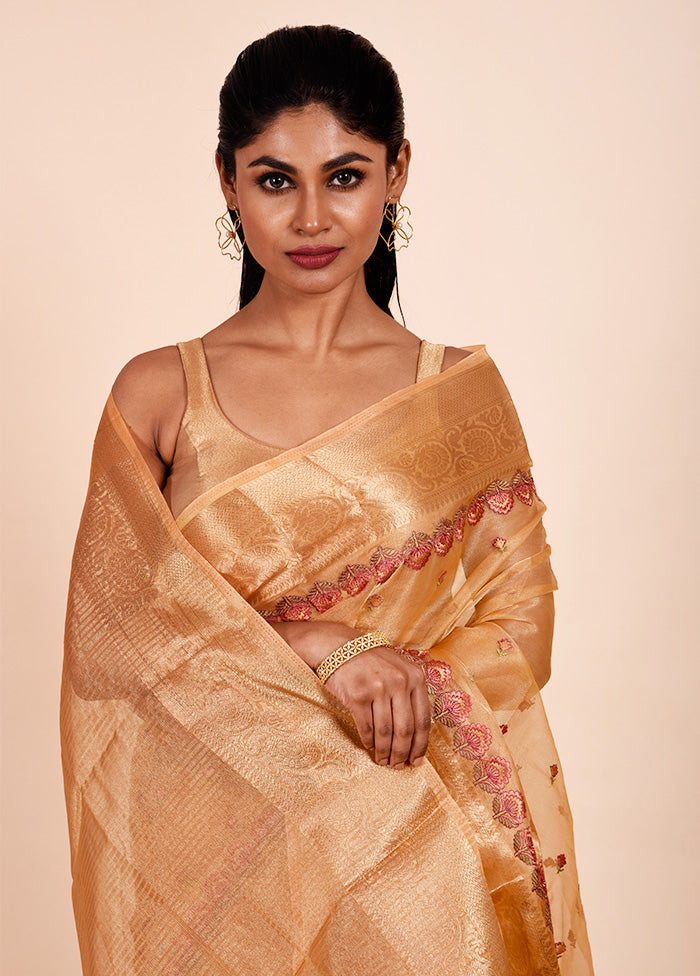 Rust Tissue Silk Saree With Blouse Piece