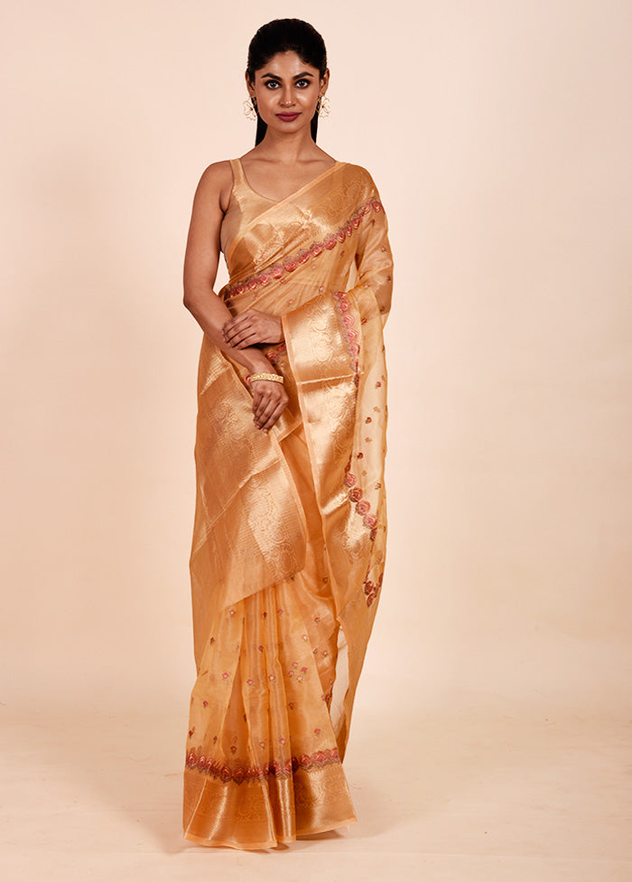 Rust Tissue Silk Saree With Blouse Piece