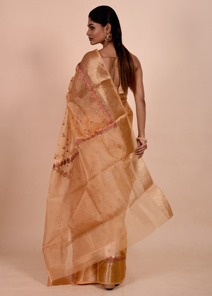 Rust Tissue Silk Saree With Blouse Piece