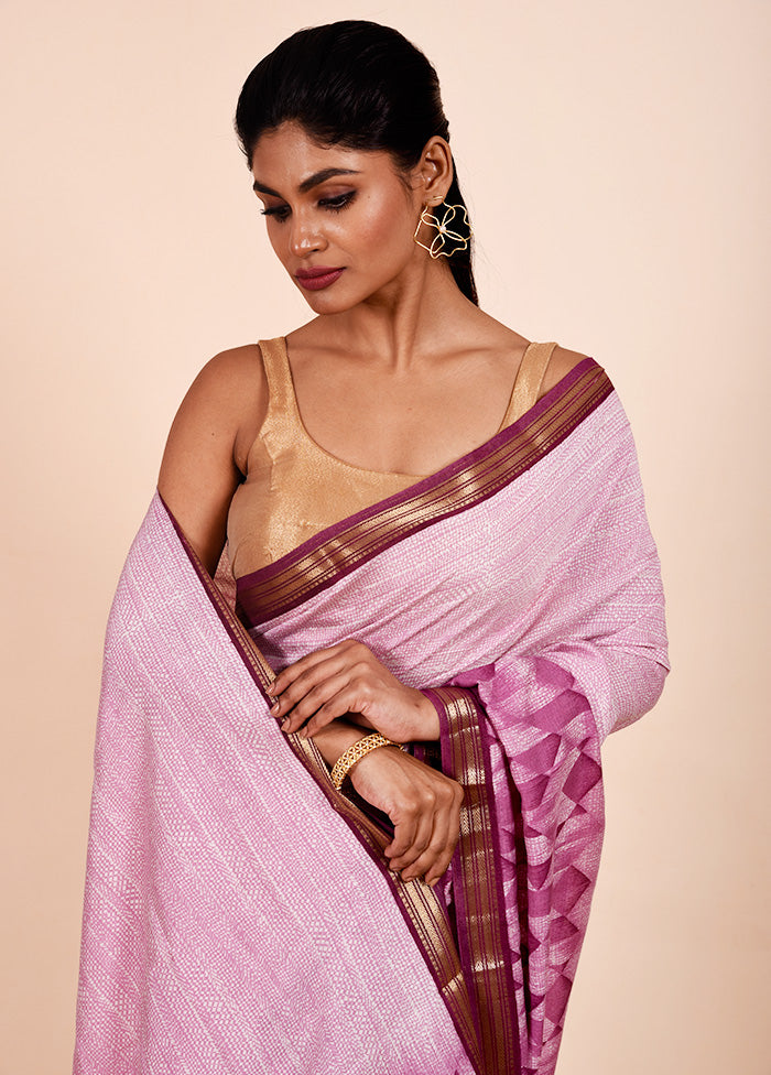 Pink Chanderi Cotton Saree With Blouse Piece