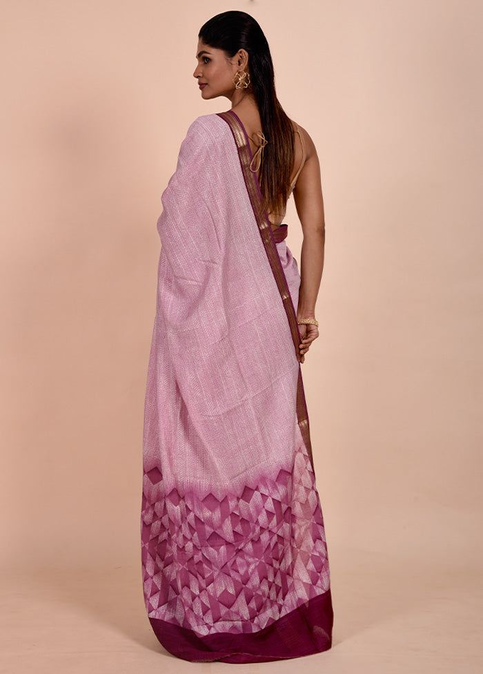 Pink Chanderi Cotton Saree With Blouse Piece