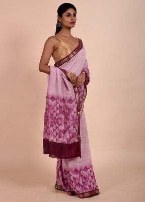 Pink Chanderi Cotton Saree With Blouse Piece