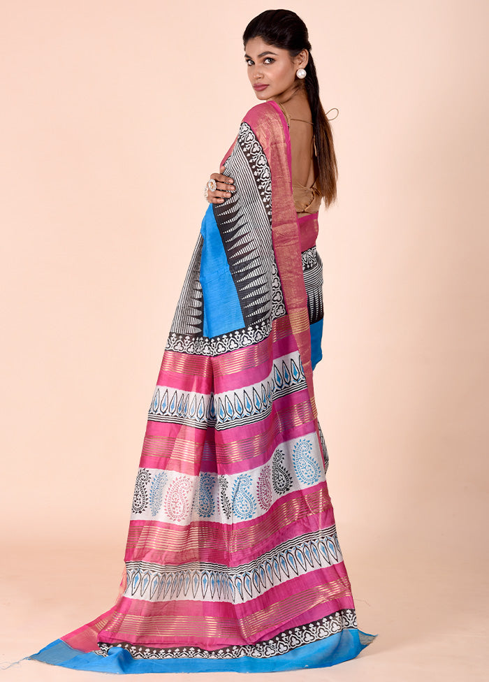 Blue Chanderi Cotton Saree With Blouse Piece