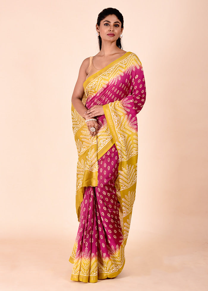 Purple Chanderi Cotton Saree With Blouse Piece