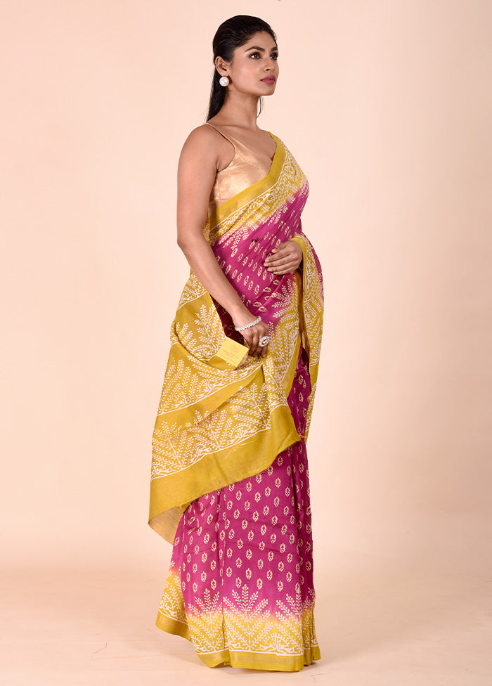 Purple Chanderi Cotton Saree With Blouse Piece