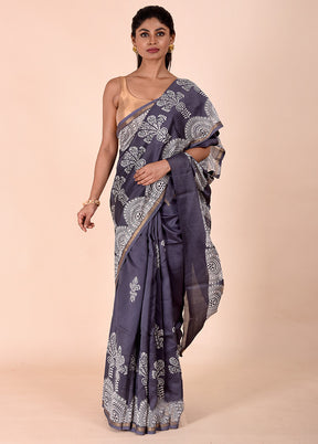 Grey Chanderi Cotton Saree With Blouse Piece