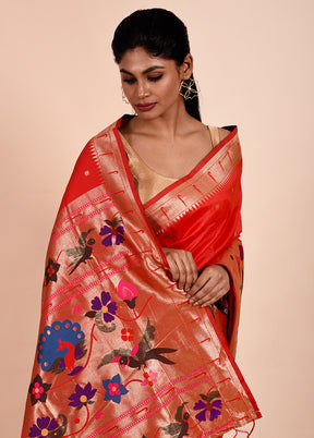 Red Dupion Silk Saree With Blouse Piece