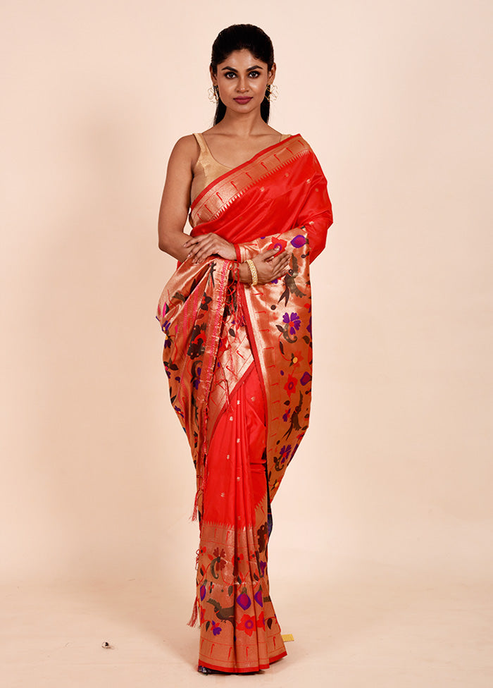 Red Dupion Silk Saree With Blouse Piece